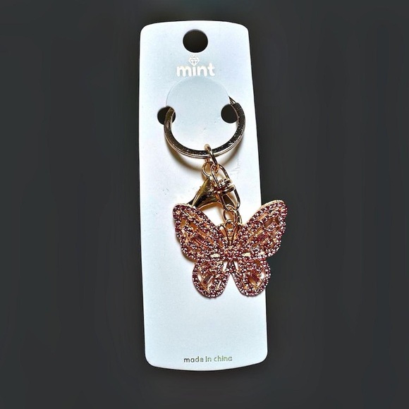 Pink Rhinestone Butterfly Keychain - Picture 2 of 3